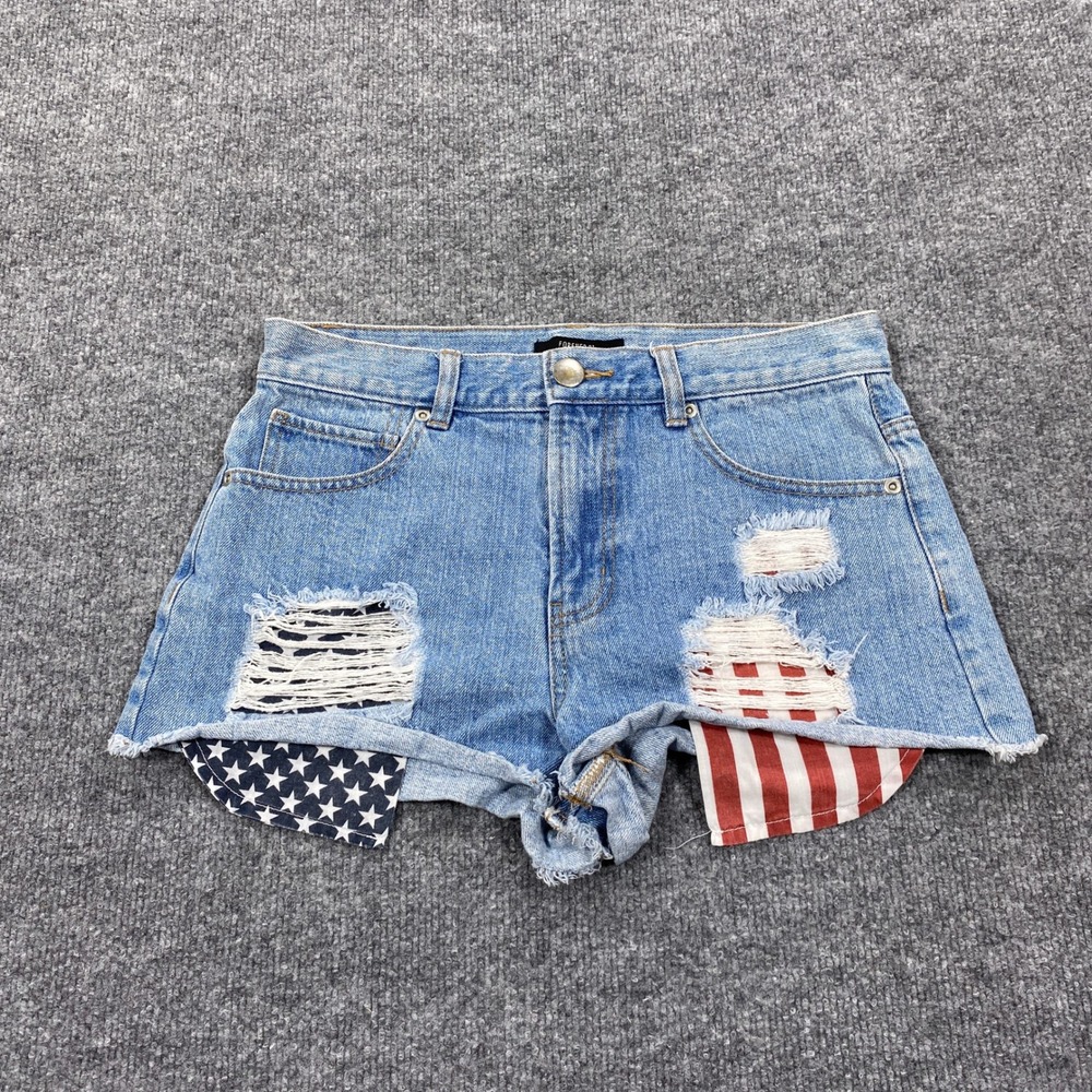 Forever 21 Light Blue Distressed Denim Shorts with Flag Patch